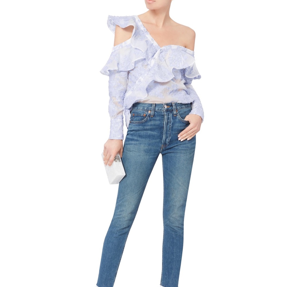 Self-Portrait Blue Ruffled One-Shoulder Top NWT - Picture 3 of 6